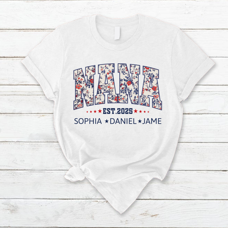 Nana America Floral Est Year Custom Nana And Grandkids