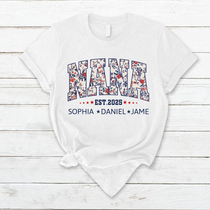 Nana America Floral Est Year Custom Nana And Grandkids