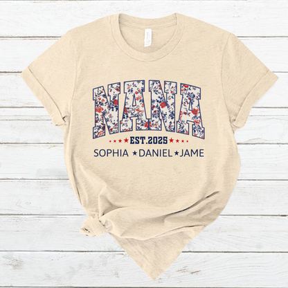Nana America Floral Est Year Custom Nana And Grandkids