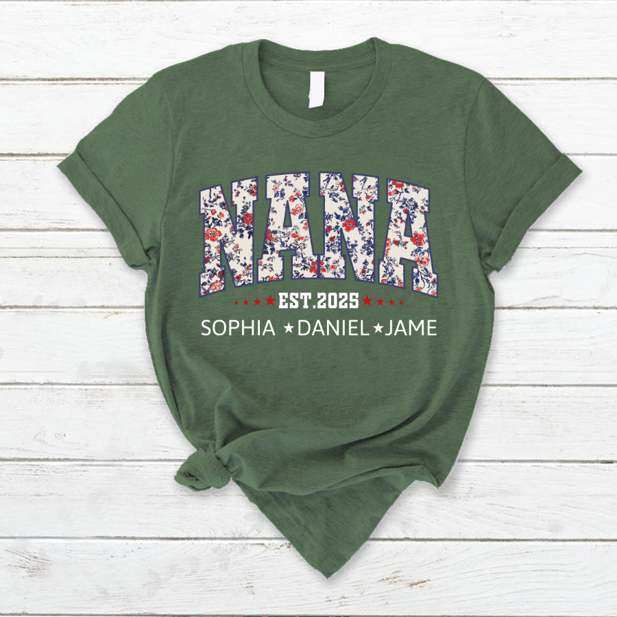Nana America Floral Est Year Custom Nana And Grandkids