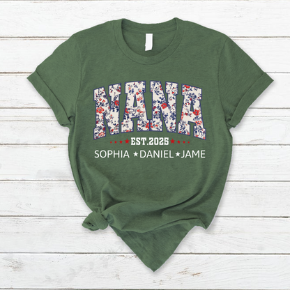 Nana America Floral Est Year Custom Nana And Grandkids