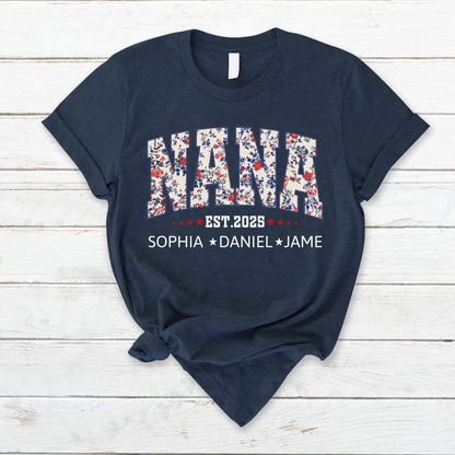 Nana America Floral Est Year Custom Nana And Grandkids