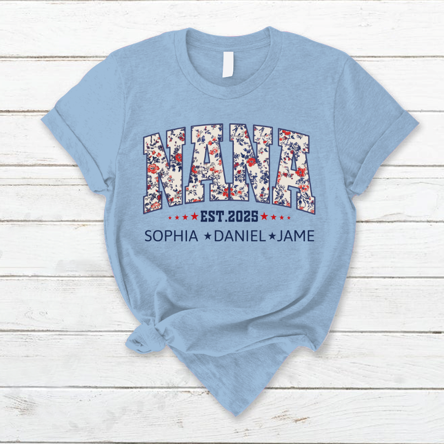 Nana America Floral Est Year Custom Nana And Grandkids