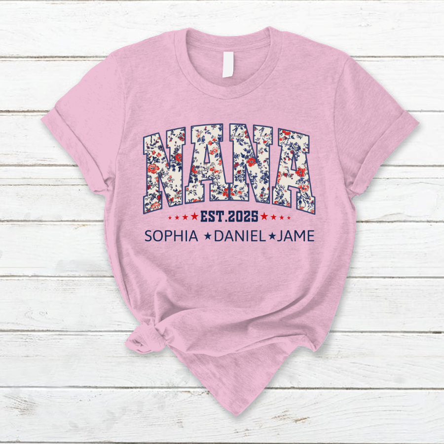 Nana America Floral Est Year Custom Nana And Grandkids