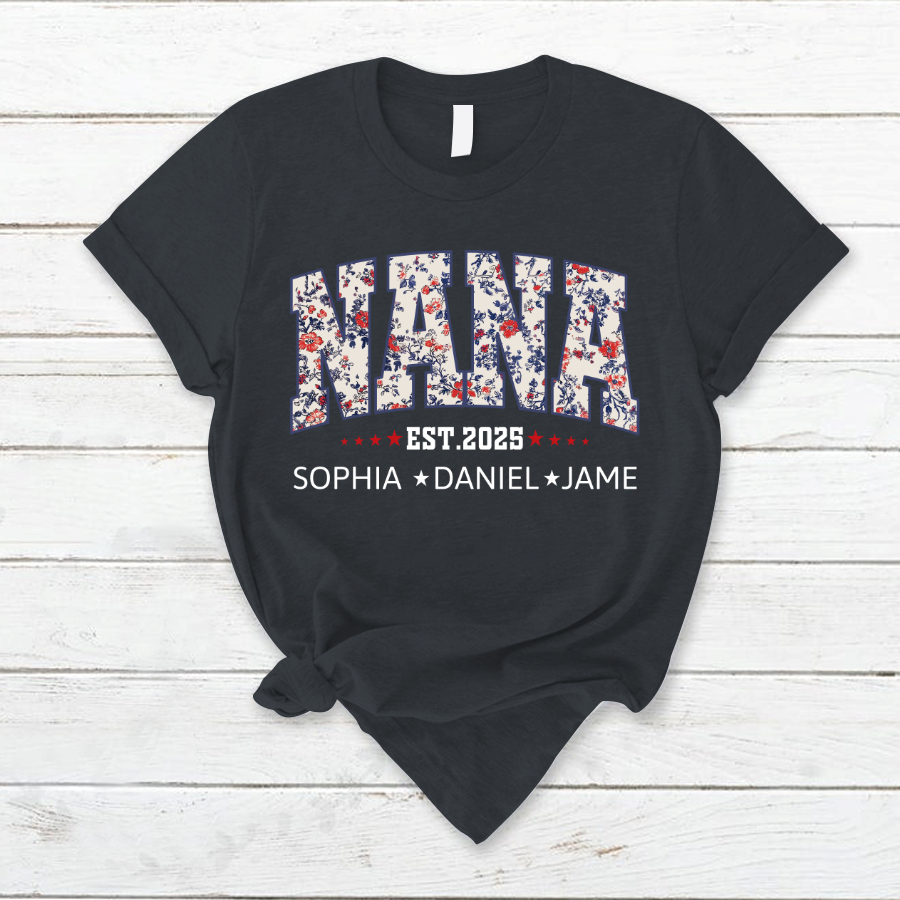 Nana America Floral Est Year Custom Nana And Grandkids