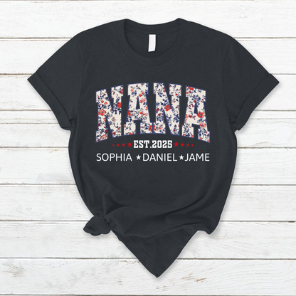 Nana America Floral Est Year Custom Nana And Grandkids
