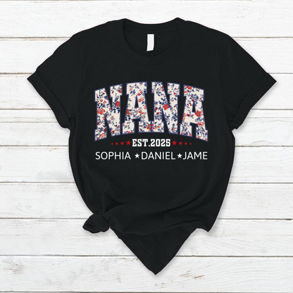 Nana America Floral Est Year Custom Nana And Grandkids