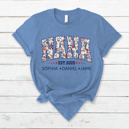 Nana America Floral Est Year Custom Nana And Grandkids