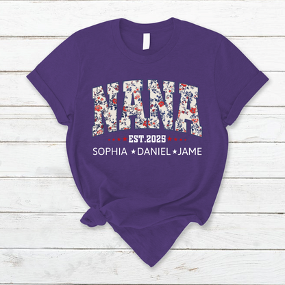 Nana America Floral Est Year Custom Nana And Grandkids