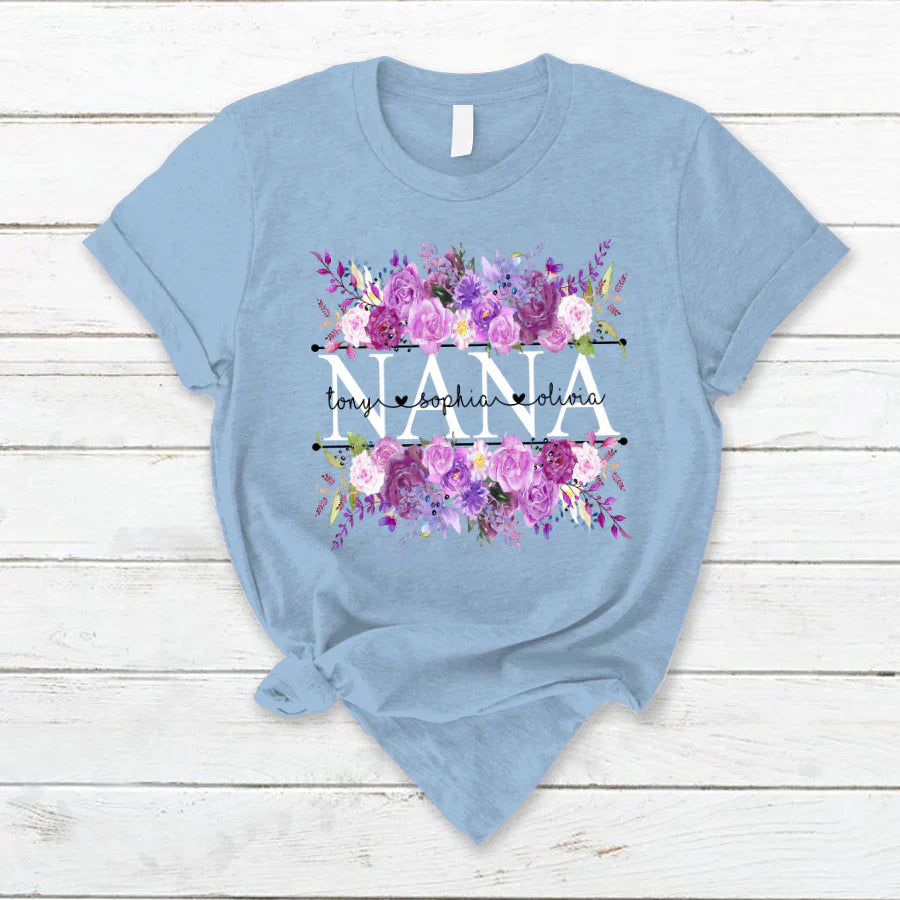 Purple Flower Nana And Grandkids CTH01 T-Shirt