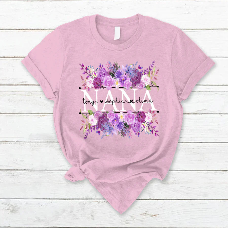Purple Flower Nana And Grandkids CTH01 T-Shirt