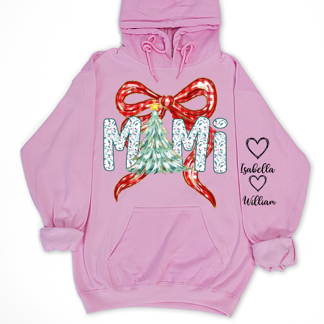 Nana Flower Preppy Christmas Bow Custom Nana And Grandkids