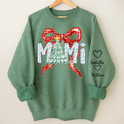 Nana Flower Preppy Christmas Bow Custom Nana And Grandkids