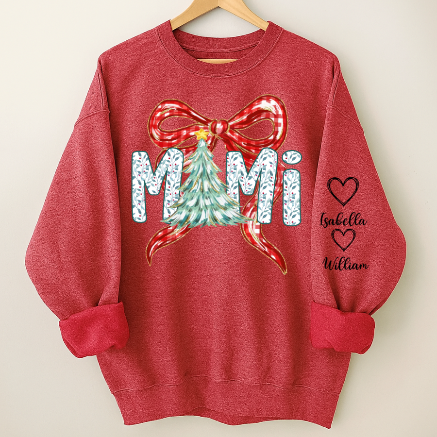 Nana Flower Preppy Christmas Bow Custom Nana And Grandkids