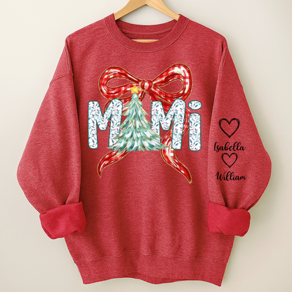 Nana Flower Preppy Christmas Bow Custom Nana And Grandkids