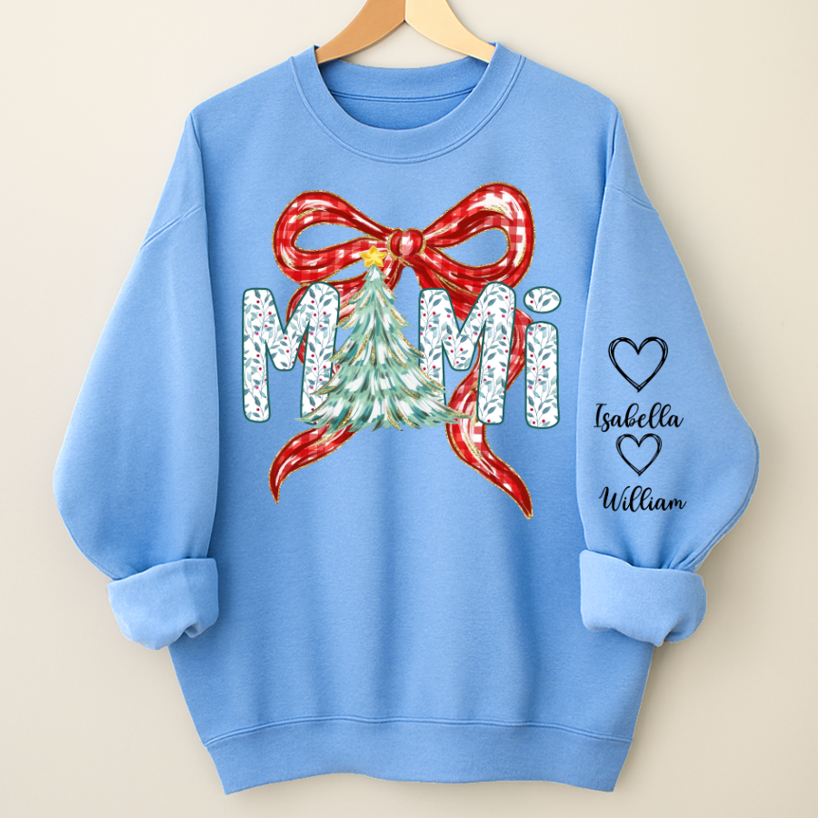 Nana Flower Preppy Christmas Bow Custom Nana And Grandkids