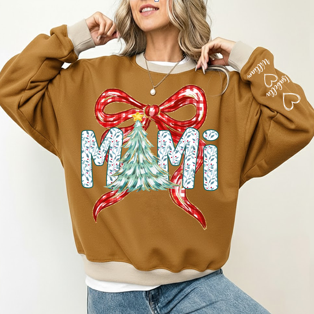 Nana Flower Preppy Christmas Bow Custom Nana And Grandkids