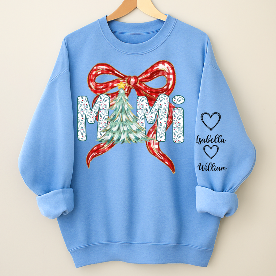 Nana Flower Preppy Christmas Bow Custom Nana And Grandkids