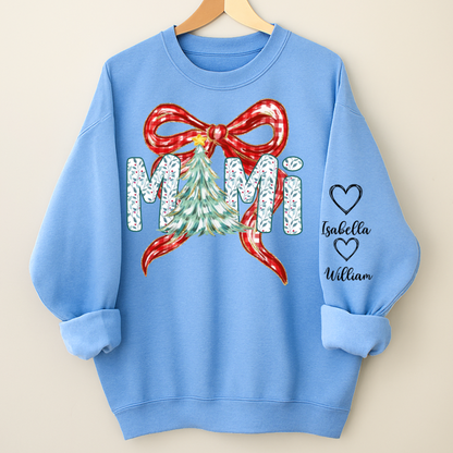 Nana Flower Preppy Christmas Bow Custom Nana And Grandkids