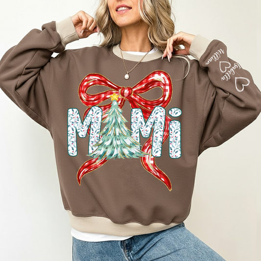 Nana Flower Preppy Christmas Bow Custom Nana And Grandkids
