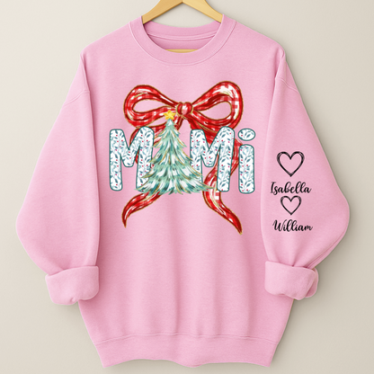 Nana Flower Preppy Christmas Bow Custom Nana And Grandkids