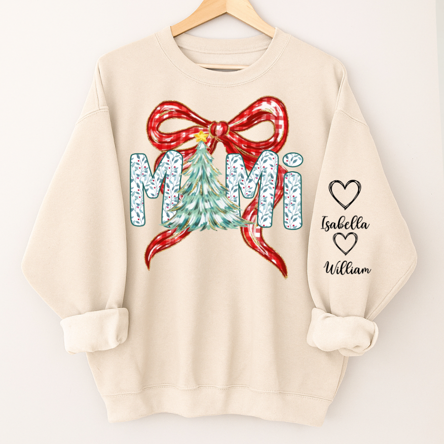 Nana Flower Preppy Christmas Bow Custom Nana And Grandkids