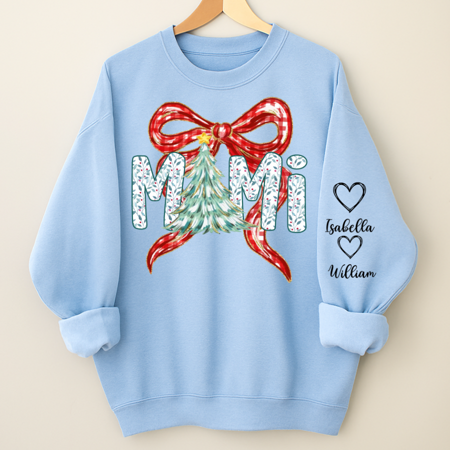 Nana Flower Preppy Christmas Bow Custom Nana And Grandkids