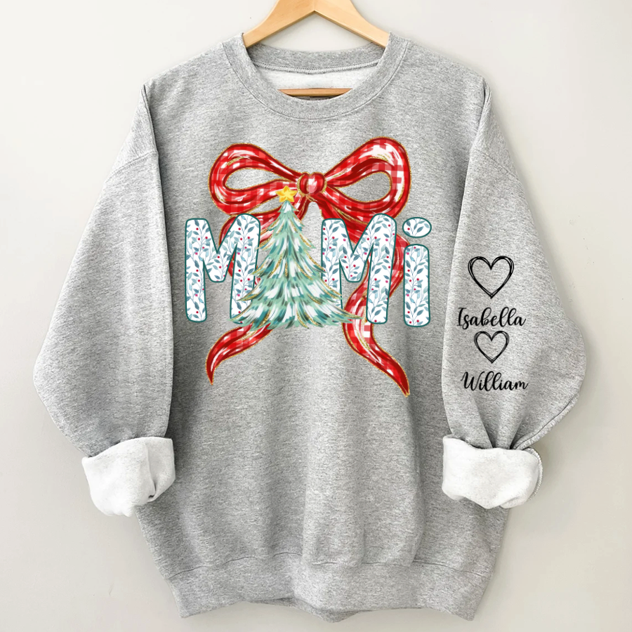 Nana Flower Preppy Christmas Bow Custom Nana And Grandkids