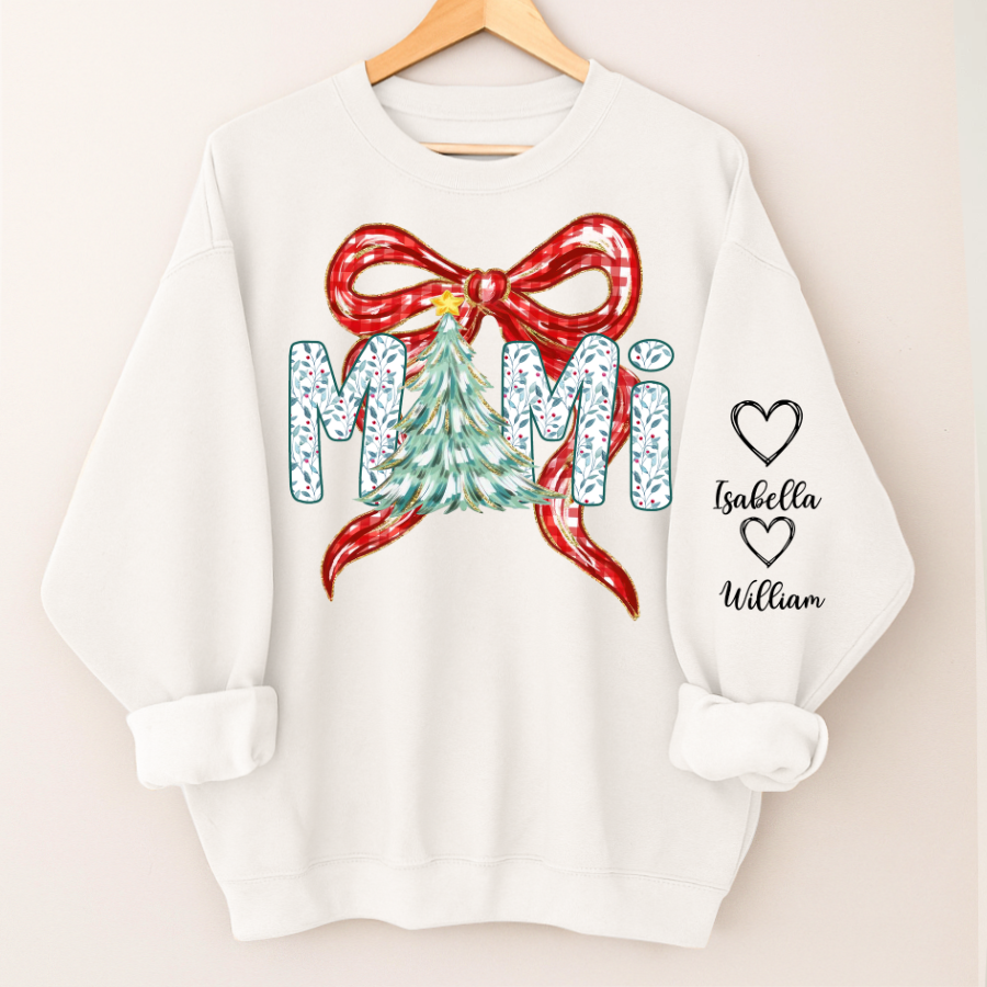 Nana Flower Preppy Christmas Bow Custom Nana And Grandkids