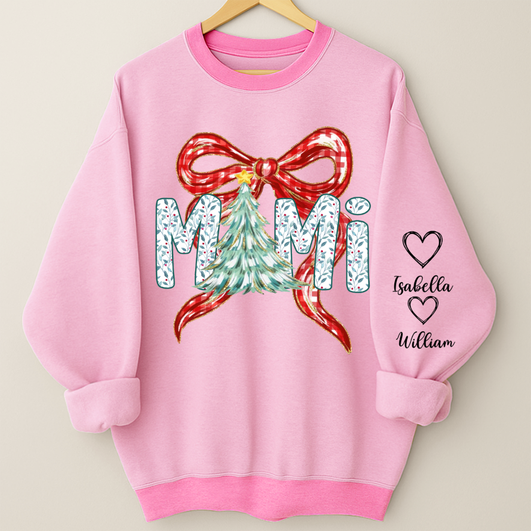 Nana Flower Preppy Christmas Bow Custom Nana And Grandkids