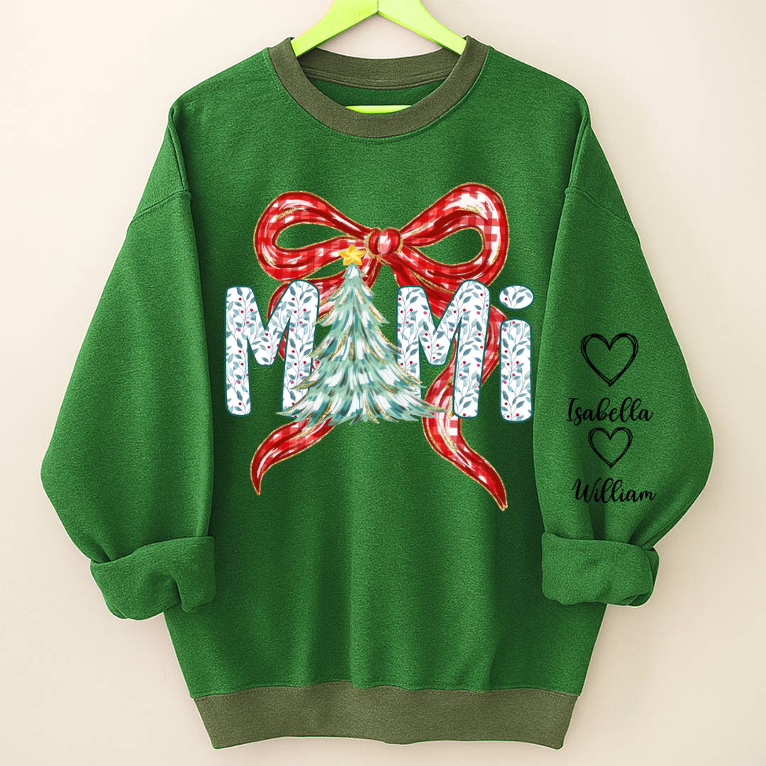 Nana Flower Preppy Christmas Bow Custom Nana And Grandkids
