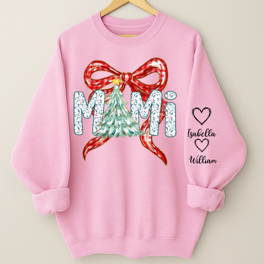 Nana Flower Preppy Christmas Bow Custom Nana And Grandkids