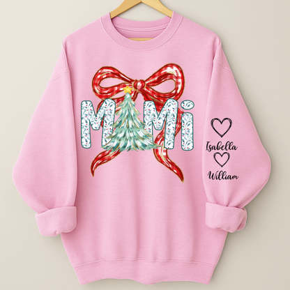 Nana Flower Preppy Christmas Bow Custom Nana And Grandkids