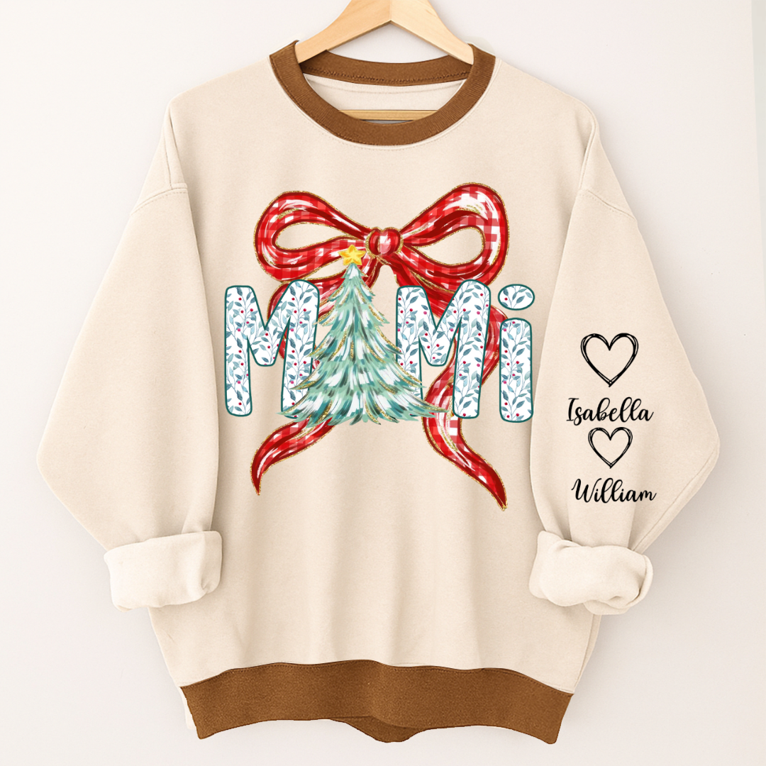 Nana Flower Preppy Christmas Bow Custom Nana And Grandkids