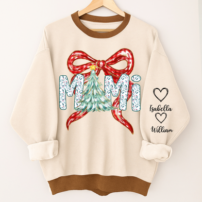 Nana Flower Preppy Christmas Bow Custom Nana And Grandkids