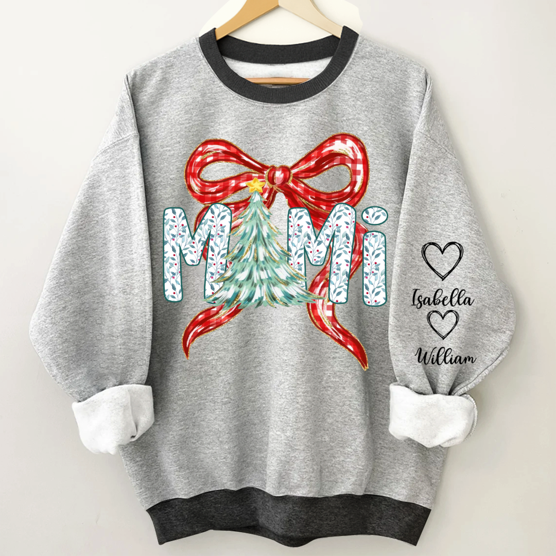 Nana Flower Preppy Christmas Bow Custom Nana And Grandkids