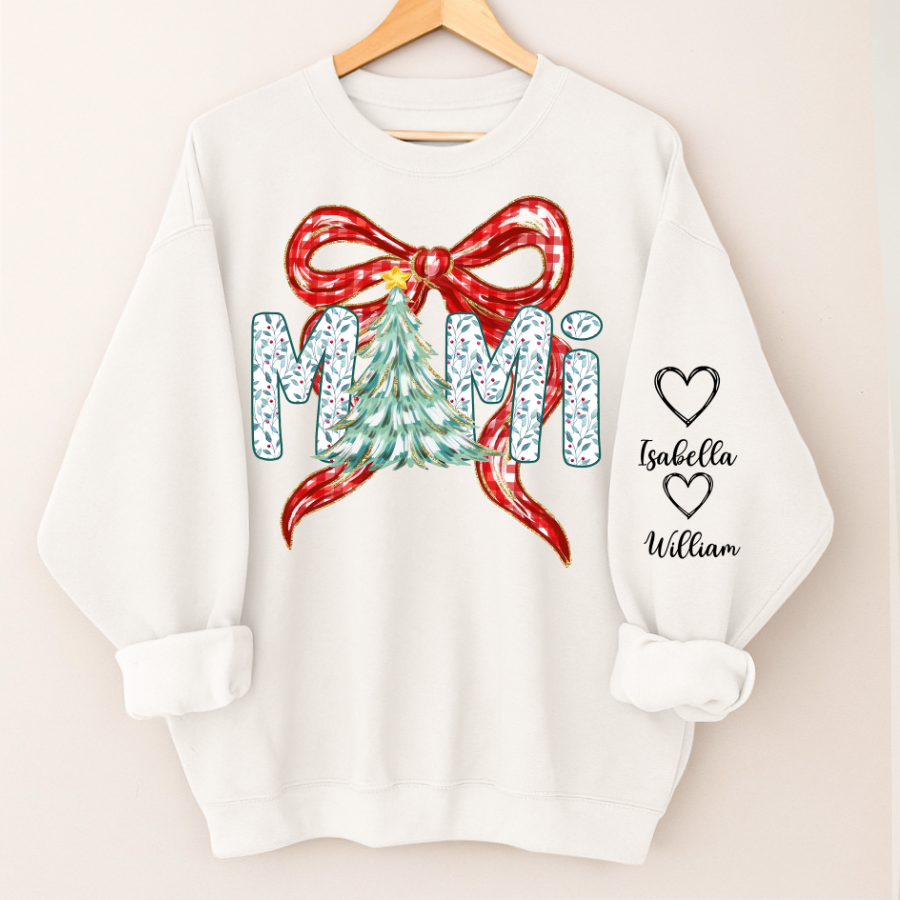 Nana Flower Preppy Christmas Bow Custom Nana And Grandkids