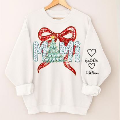 Nana Flower Preppy Christmas Bow Custom Nana And Grandkids