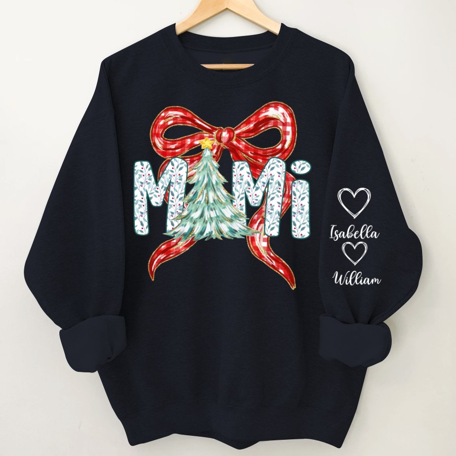 Nana Flower Preppy Christmas Bow Custom Nana And Grandkids