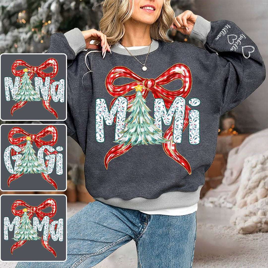 Nana Flower Preppy Christmas Bow Custom Nana And Grandkids