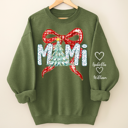 Nana Flower Preppy Christmas Bow Custom Nana And Grandkids