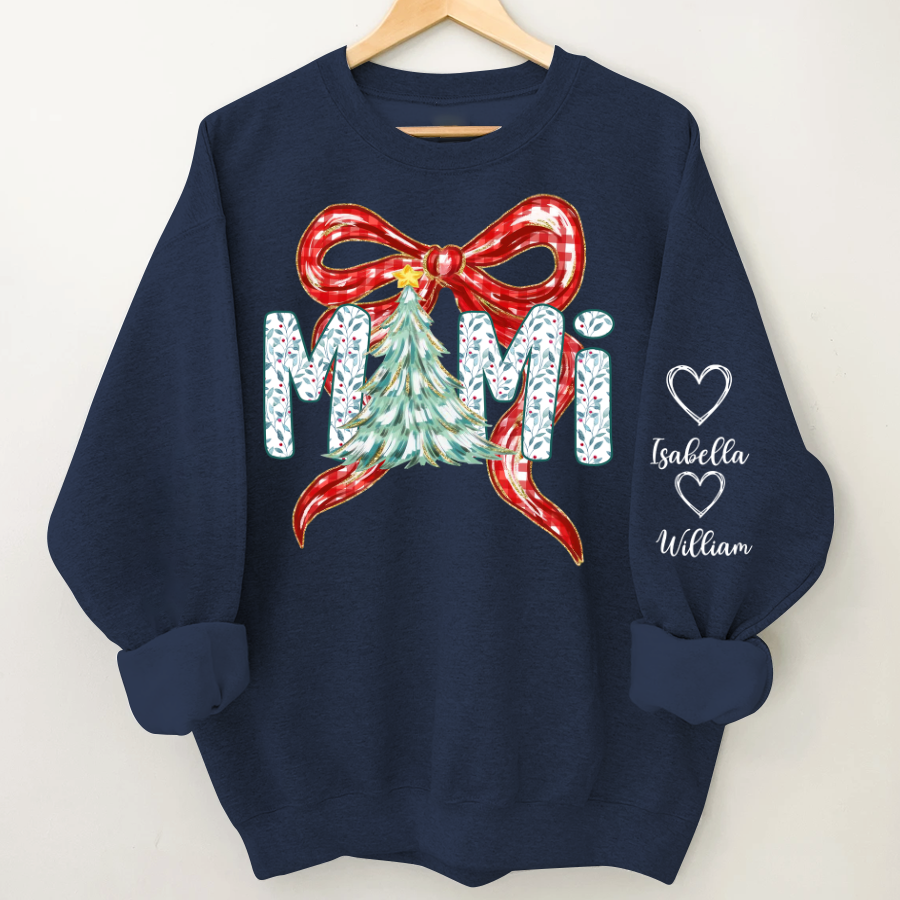 Nana Flower Preppy Christmas Bow Custom Nana And Grandkids