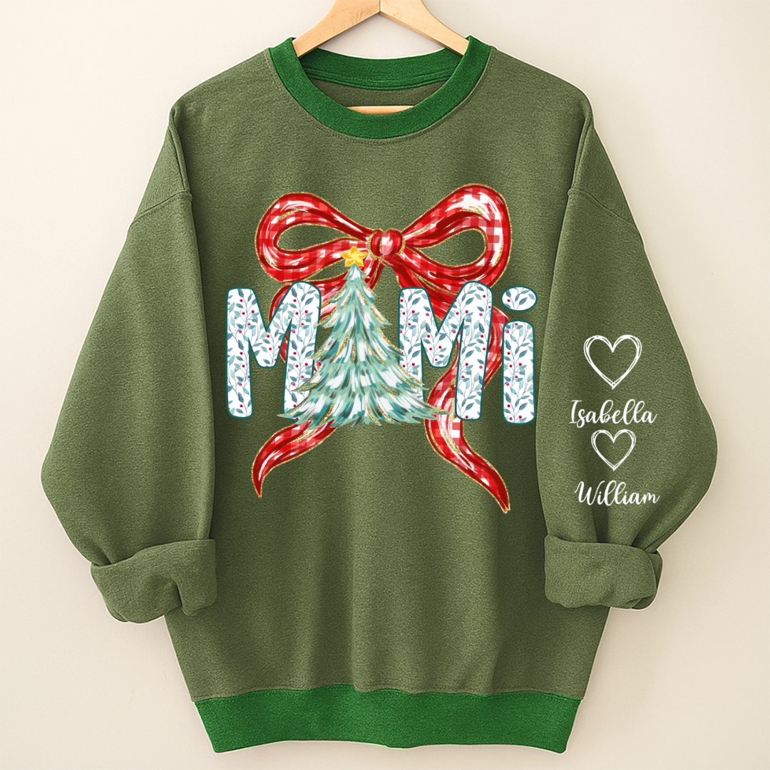 Nana Flower Preppy Christmas Bow Custom Nana And Grandkids