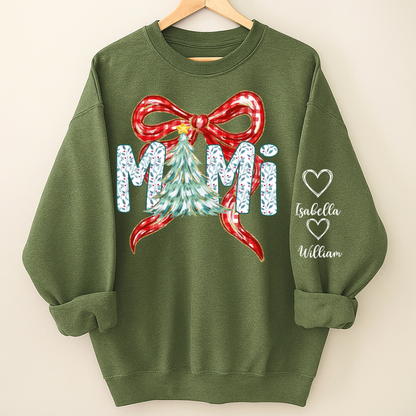 Nana Flower Preppy Christmas Bow Custom Nana And Grandkids