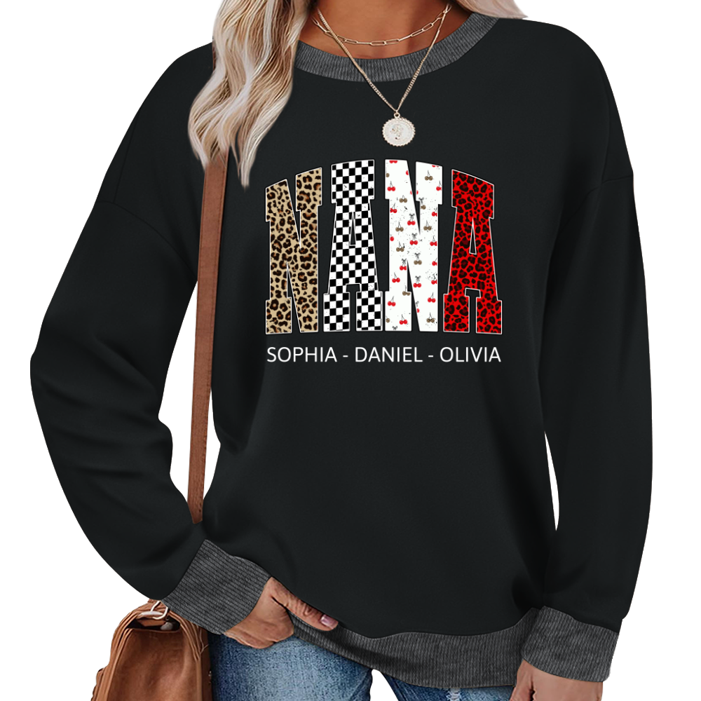 Nana Leopard Trendy Nana And Grandkids Personalized Sweatshirt Sweatshirt
