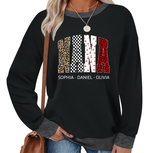 Nana Leopard Trendy Nana And Grandkids Personalized Sweatshirt Sweatshirt