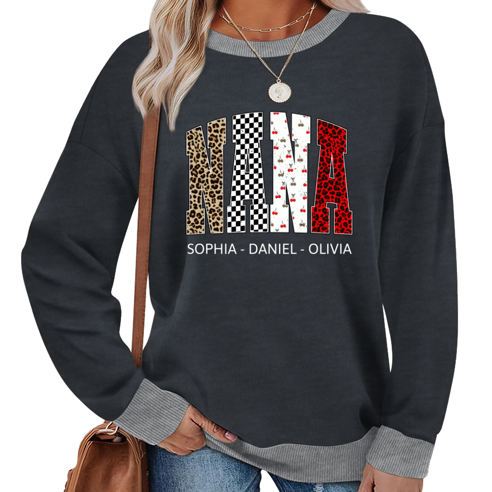 Nana Leopard Trendy Nana And Grandkids Personalized Sweatshirt Sweatshirt