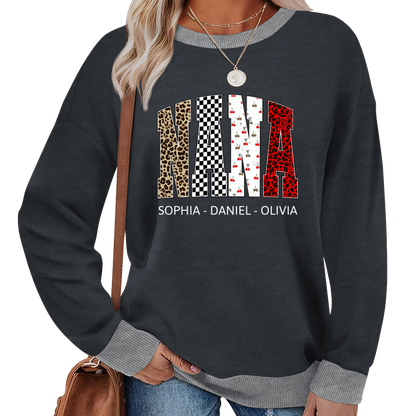 Nana Leopard Trendy Nana And Grandkids Personalized Sweatshirt Sweatshirt