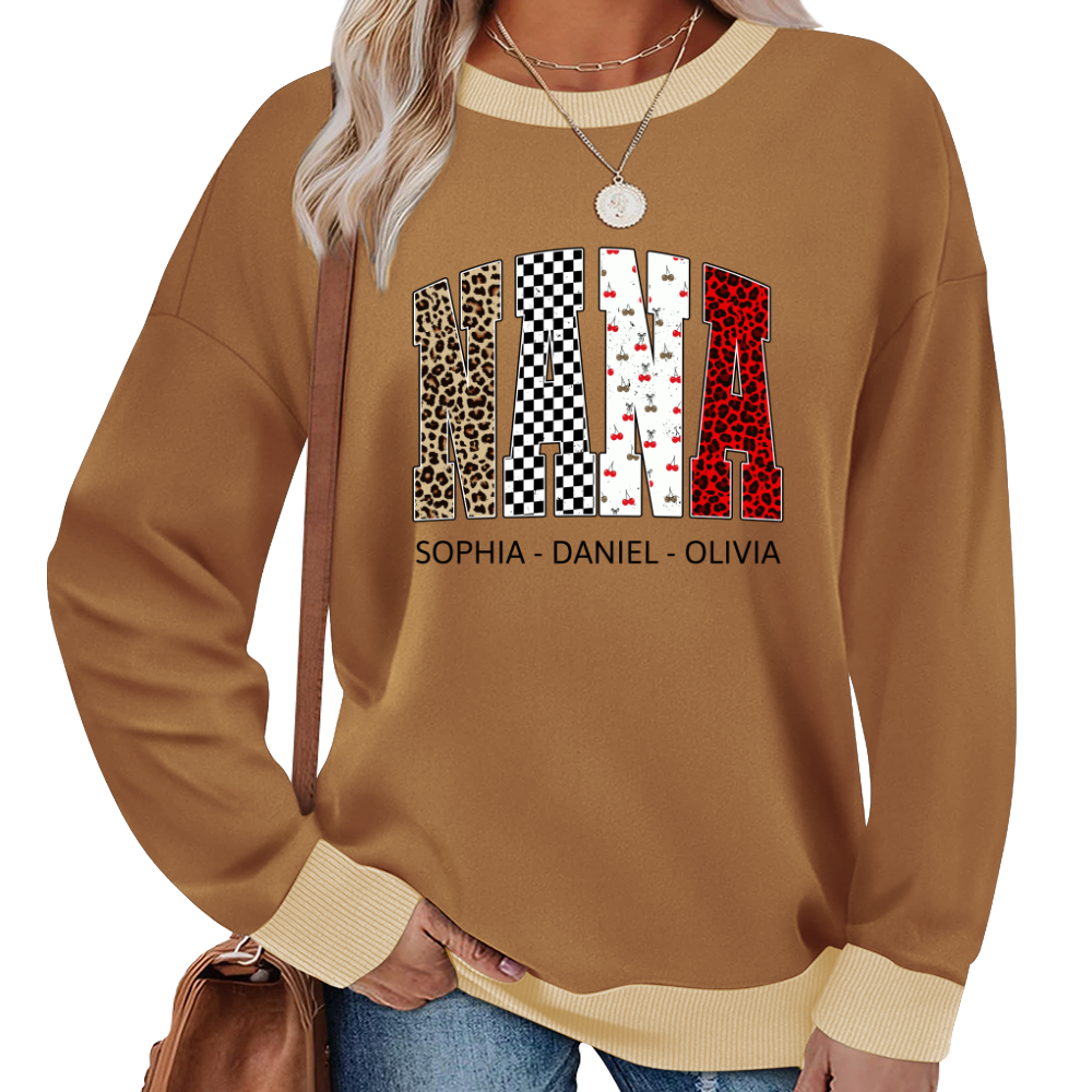 Nana Leopard Trendy Nana And Grandkids Personalized Sweatshirt Sweatshirt