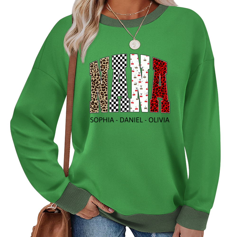 Nana Leopard Trendy Nana And Grandkids Personalized Sweatshirt Sweatshirt